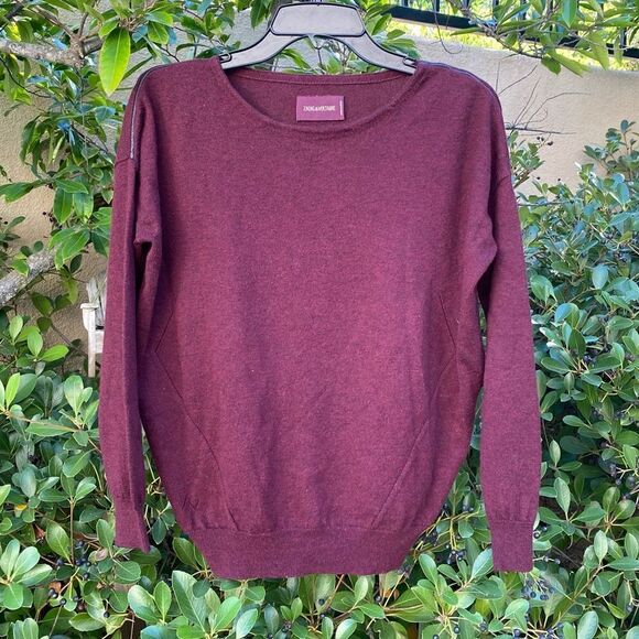 ZADIG & VOLTAIRE Burgundy Crew Neck Sweater w/ Leather Piping. Size Small. EUC! - Picture 1 of 4